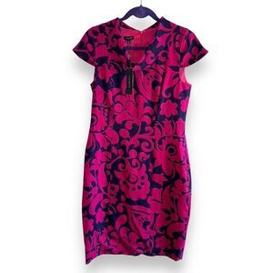 NWT Talbots 100% Linen Pink & Navy Cap Sleeve Dress Sz 8